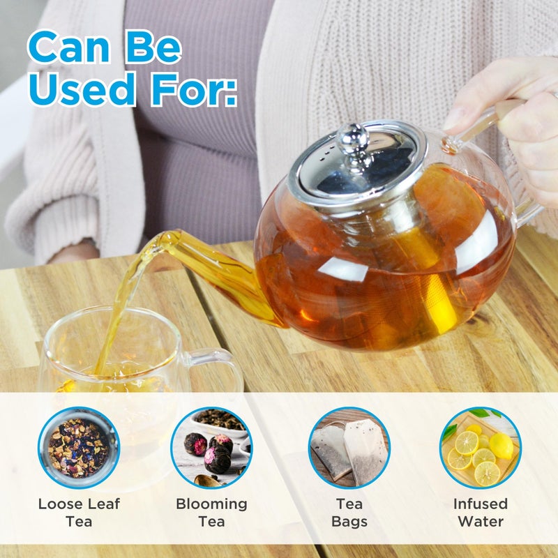 GROSCHE - Joliette Borosilicate Glass Teapot with Stainless Steel Infuser - 5 Cup Glass Teapot with Removable Strainer for Loose Leaf & Herbal Tea, Dishwasher Safe, 42 oz - Image 5